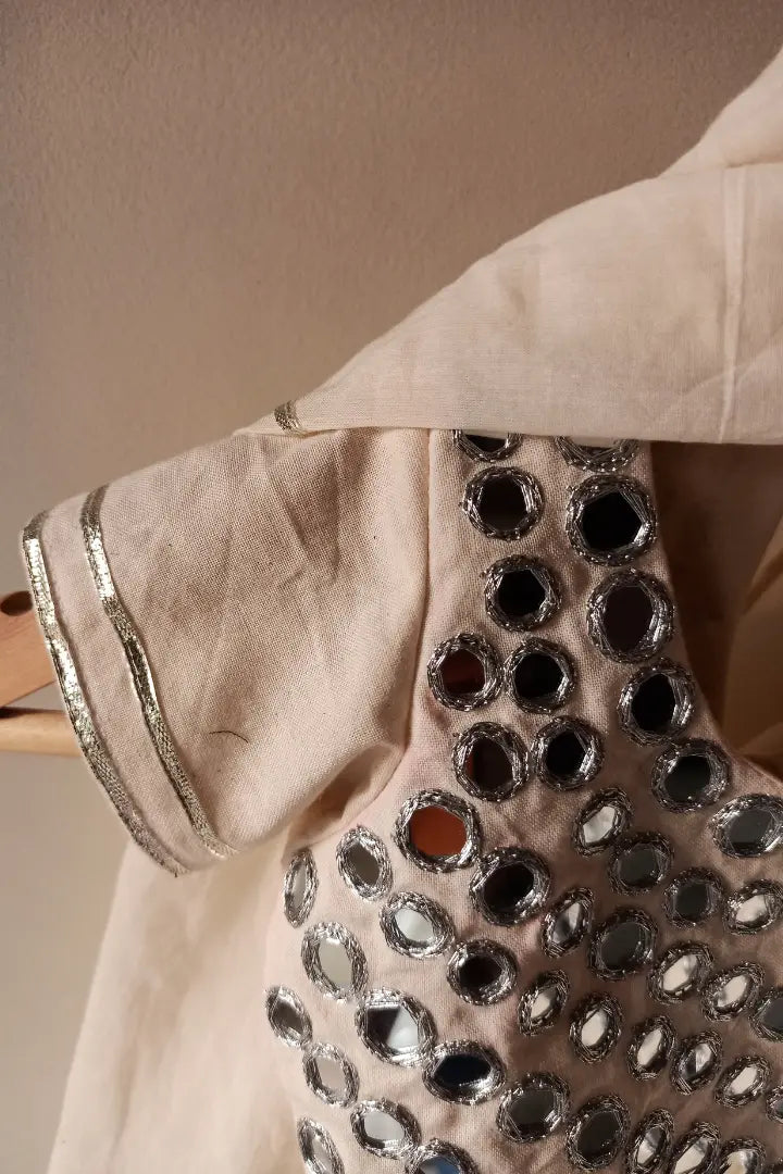 Ilamra sustainable clothing organic cotton off-white and madder red hand block printed blouse and lehenga set