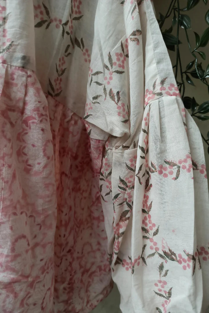 Ilamra sustainable clothing organic cotton pink, green and off-white hand block printed tent top