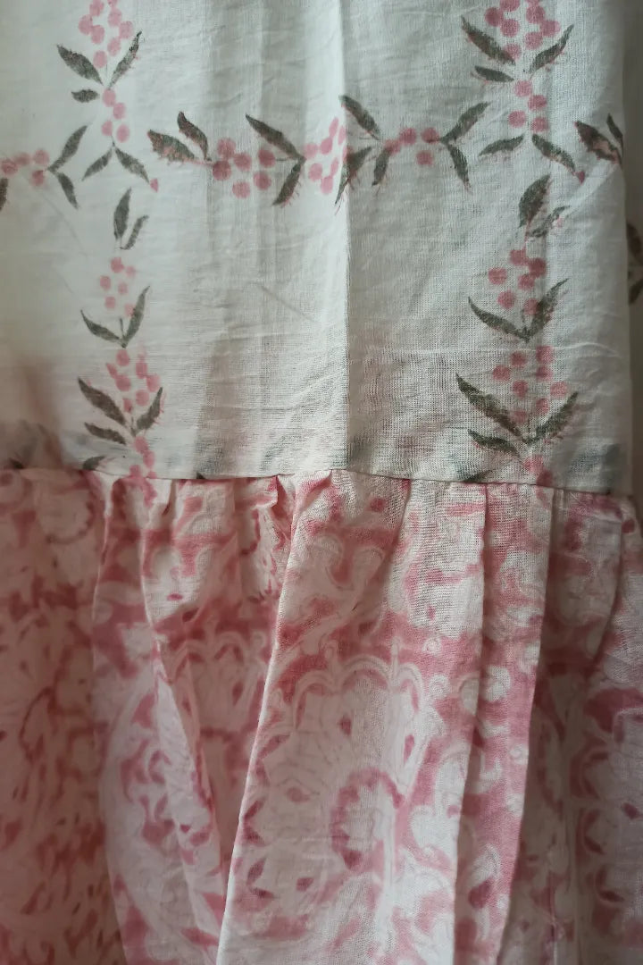 Ilamra sustainable clothing organic cotton pink, green and off-white hand block printed tent top