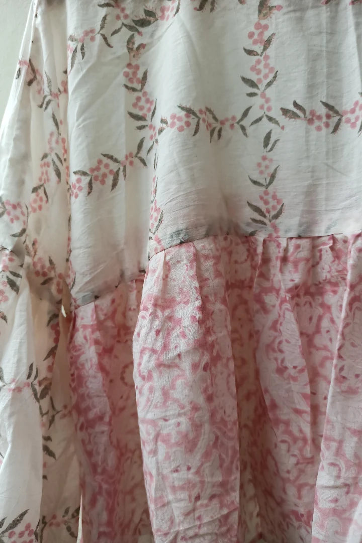 Ilamra sustainable clothing organic cotton pink, green and off-white hand block printed tent top