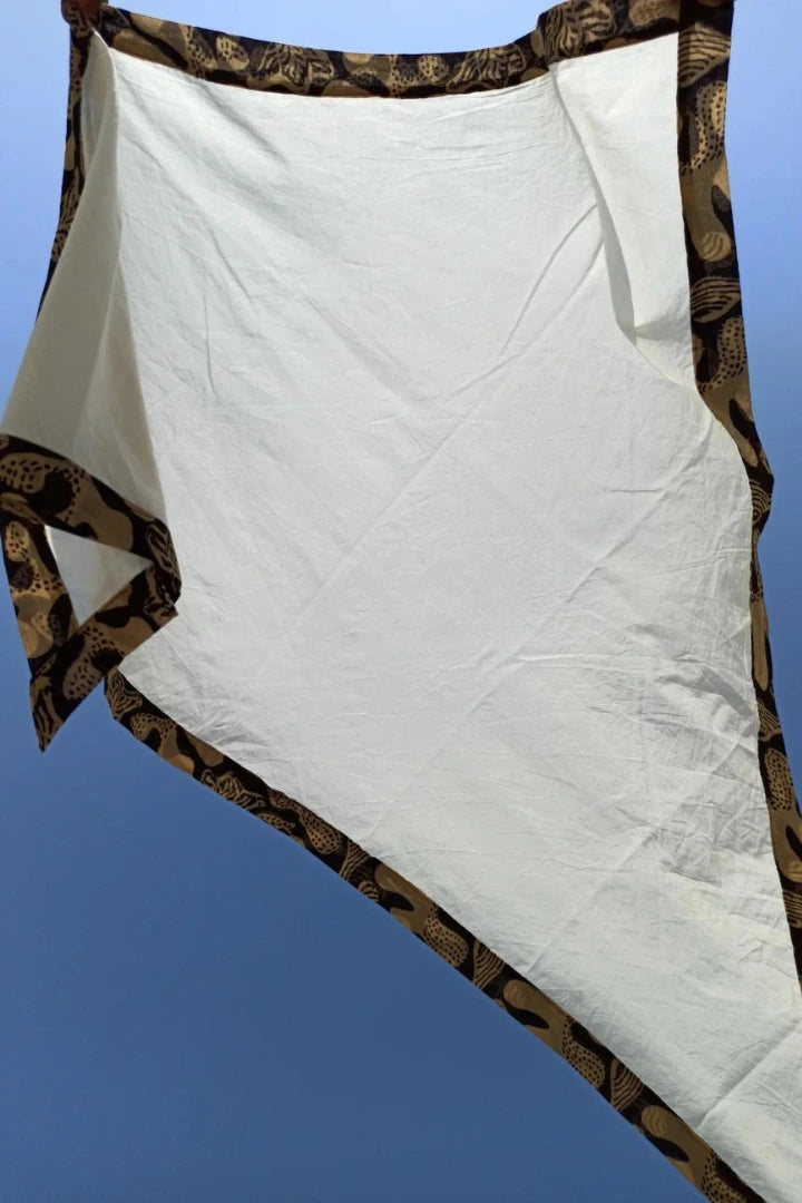 Ilamra hand block printed Kalamkari art organic cotton naturally dyed in Off-white, black and beige, classy, upcycled cotton scarf