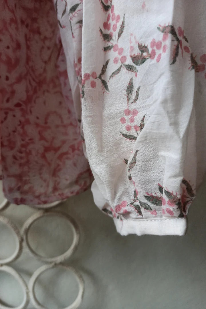 Ilamra sustainable clothing organic cotton pink, green and off-white hand block printed tent top