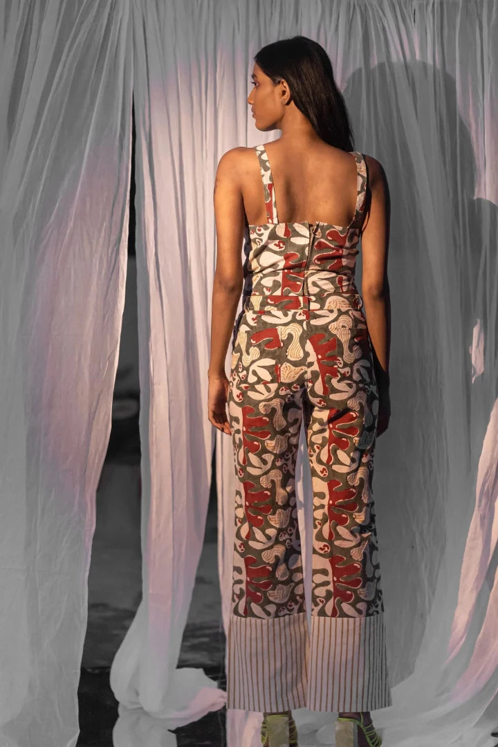 Ilamra hand block printed Organic cotton naturally dyed green bralette