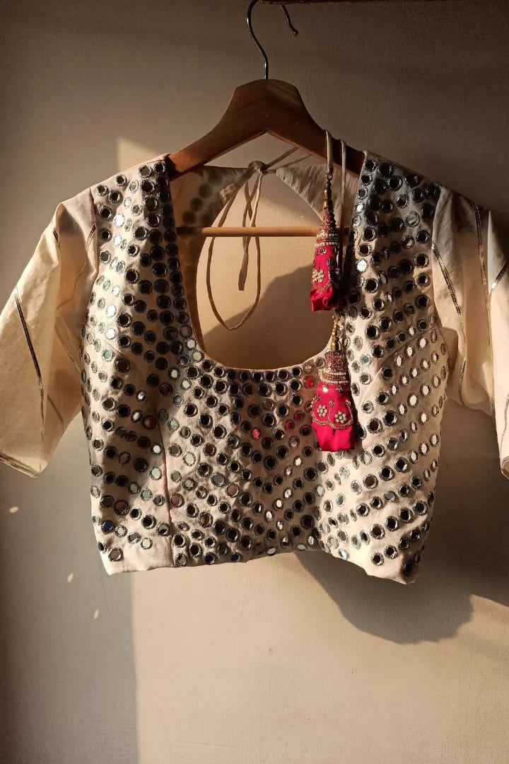 Ilamra sustainable clothing organic cotton off-white and madder red hand block printed blouse, dupatta and lehenga set