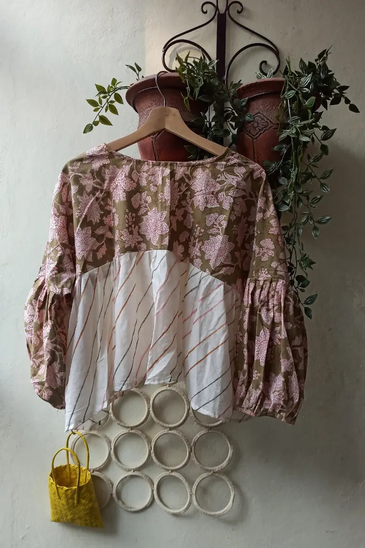 Ilamra sustainable clothing organic cotton green and red hand block printed tent top