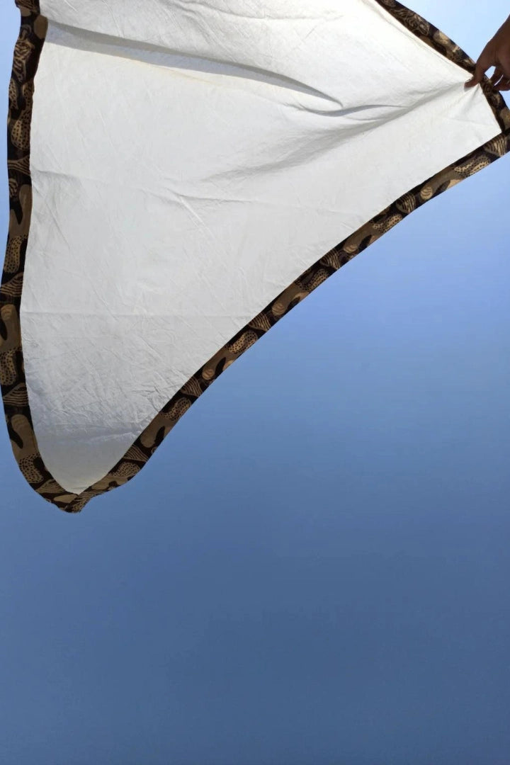 Ilamra hand block printed Kalamkari art organic cotton naturally dyed in Off-white, black and beige, classy, upcycled cotton scarf