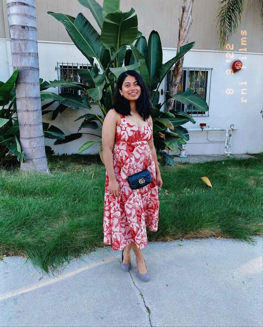 Ilamra hand block printed organic cotton naturally dyed pink and red dress