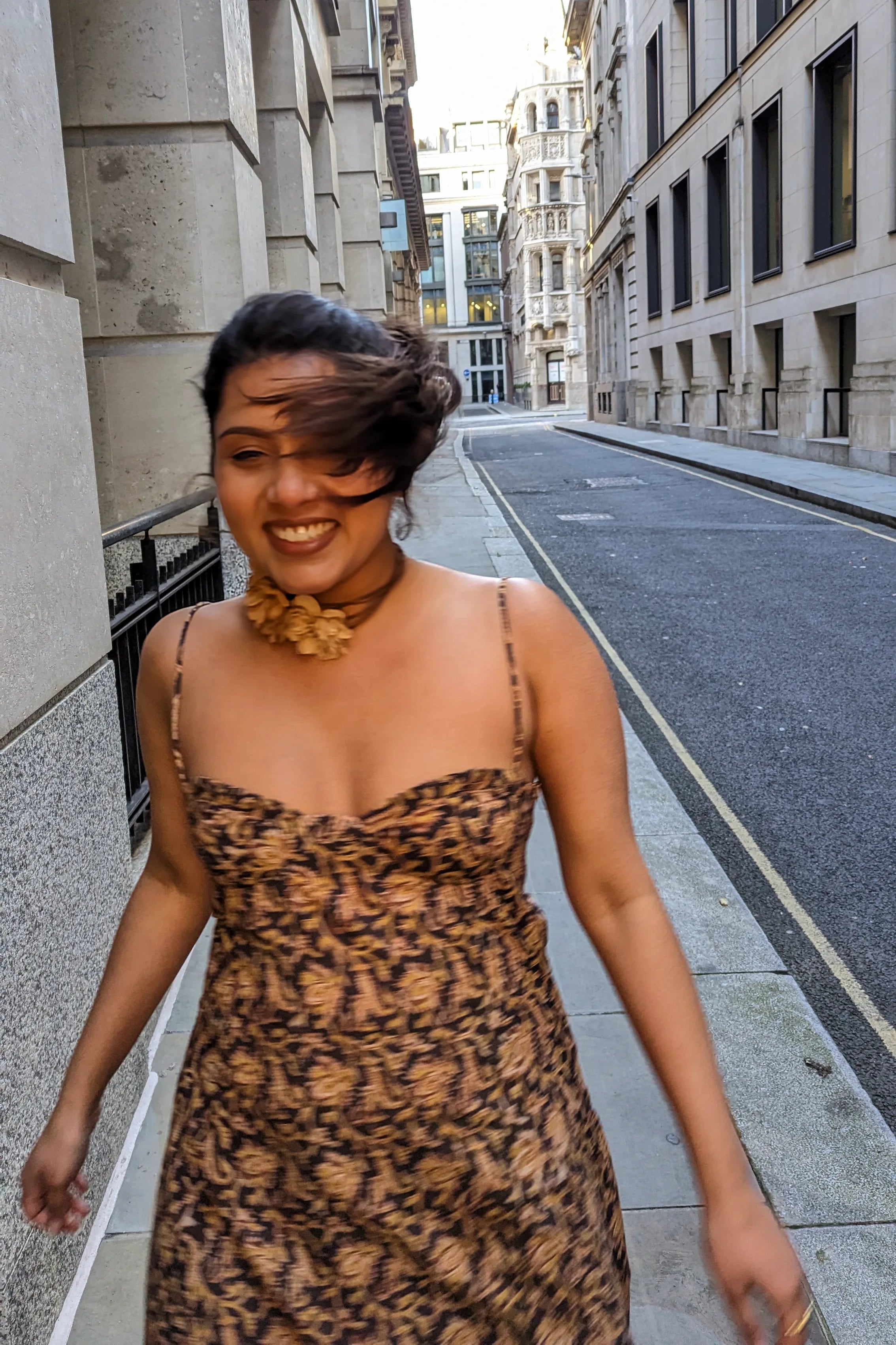 Ilamra hand block printed Kalamkari art organic cotton naturally dyed black, hazel, and beige glamorous, minimalistic slip dress dress