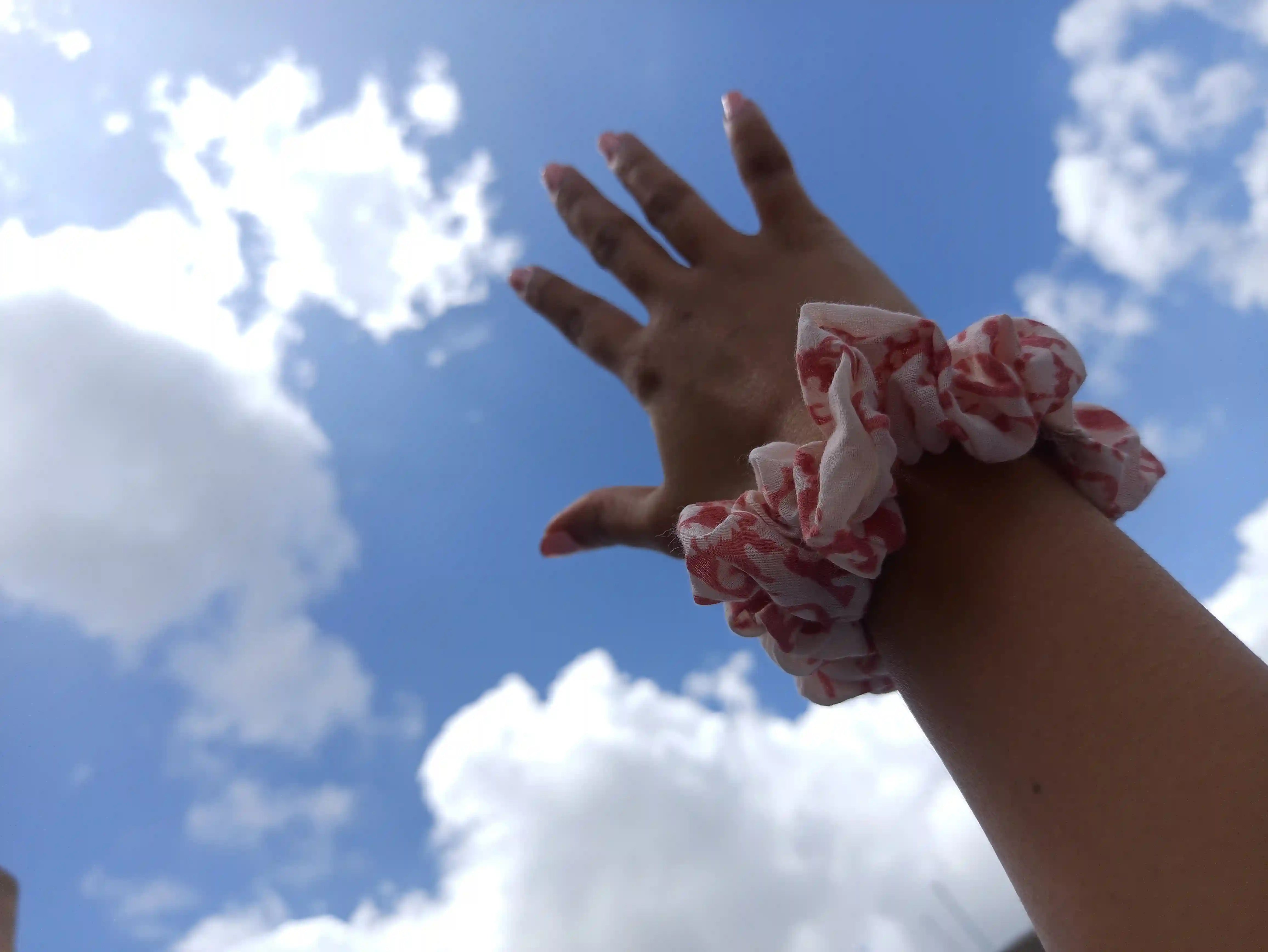 Ilamra kalamkari craft hand block printed organic cotton Blush pink and off-white scrunchie