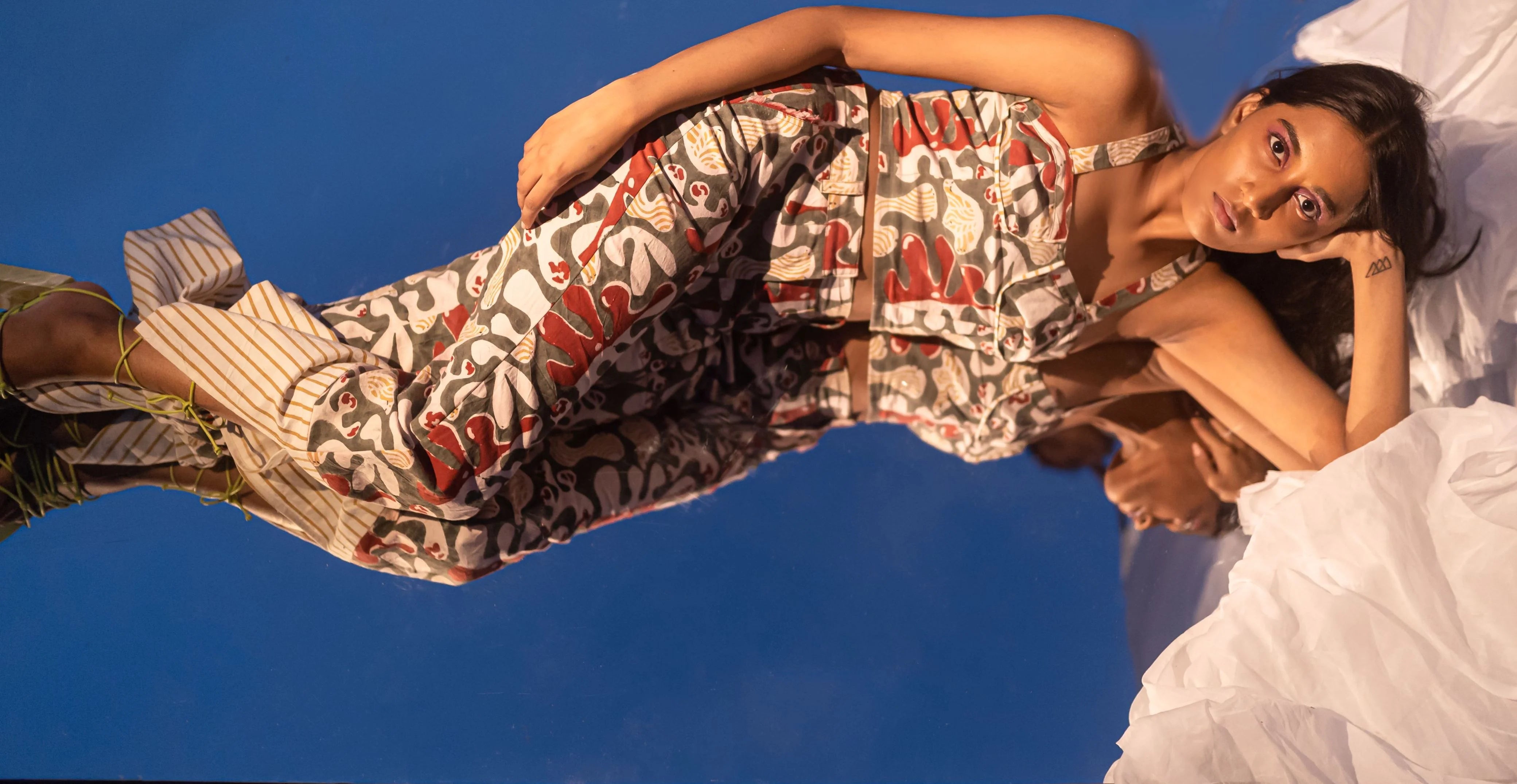 Ilamra kalamkari craft hand block printed organic cotton pink and green pants