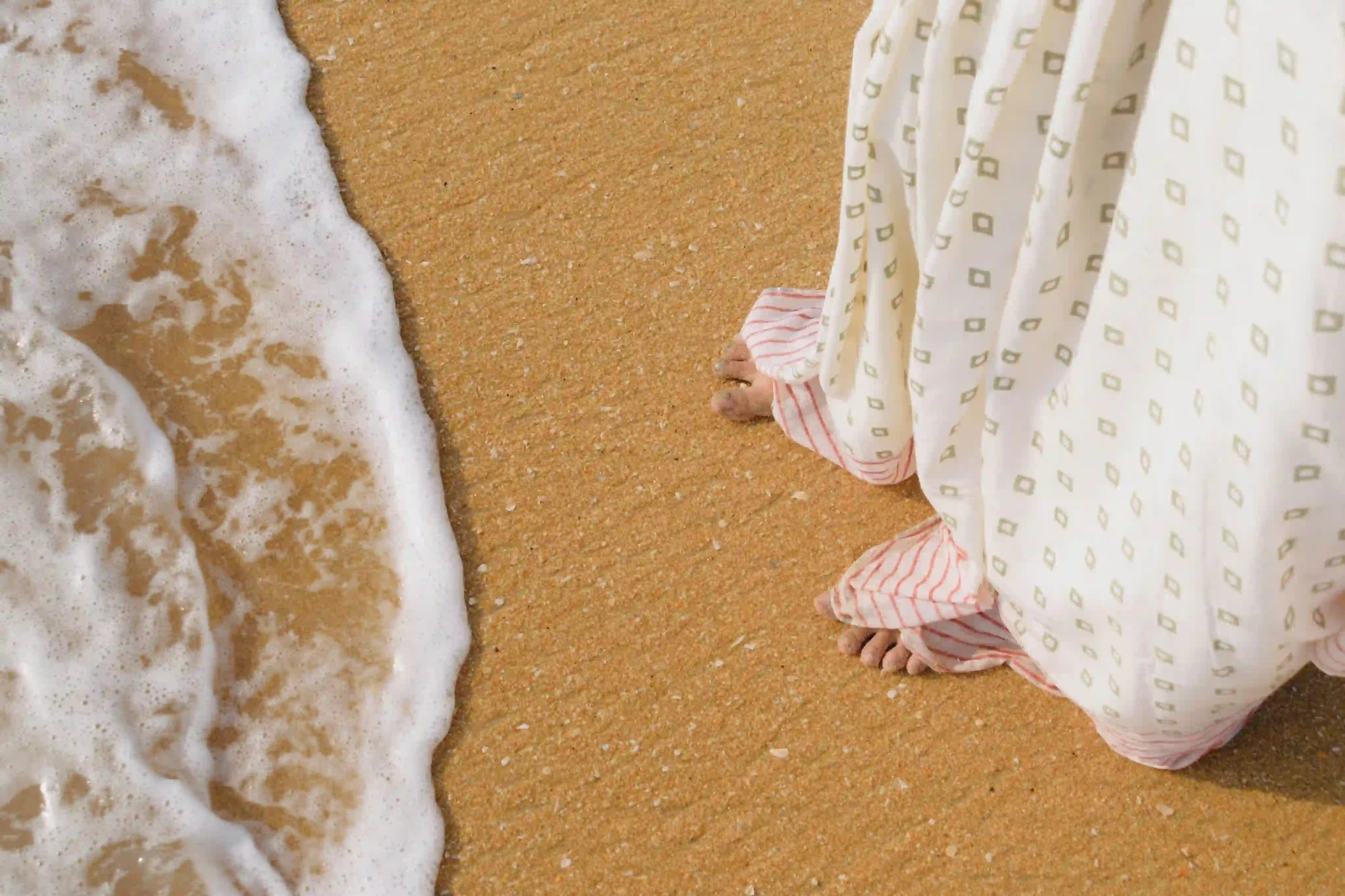 Ilamra kalamkari craft hand block printed organic cotton Pebble white saree with Madder red, black and mustard yellow detailing saree