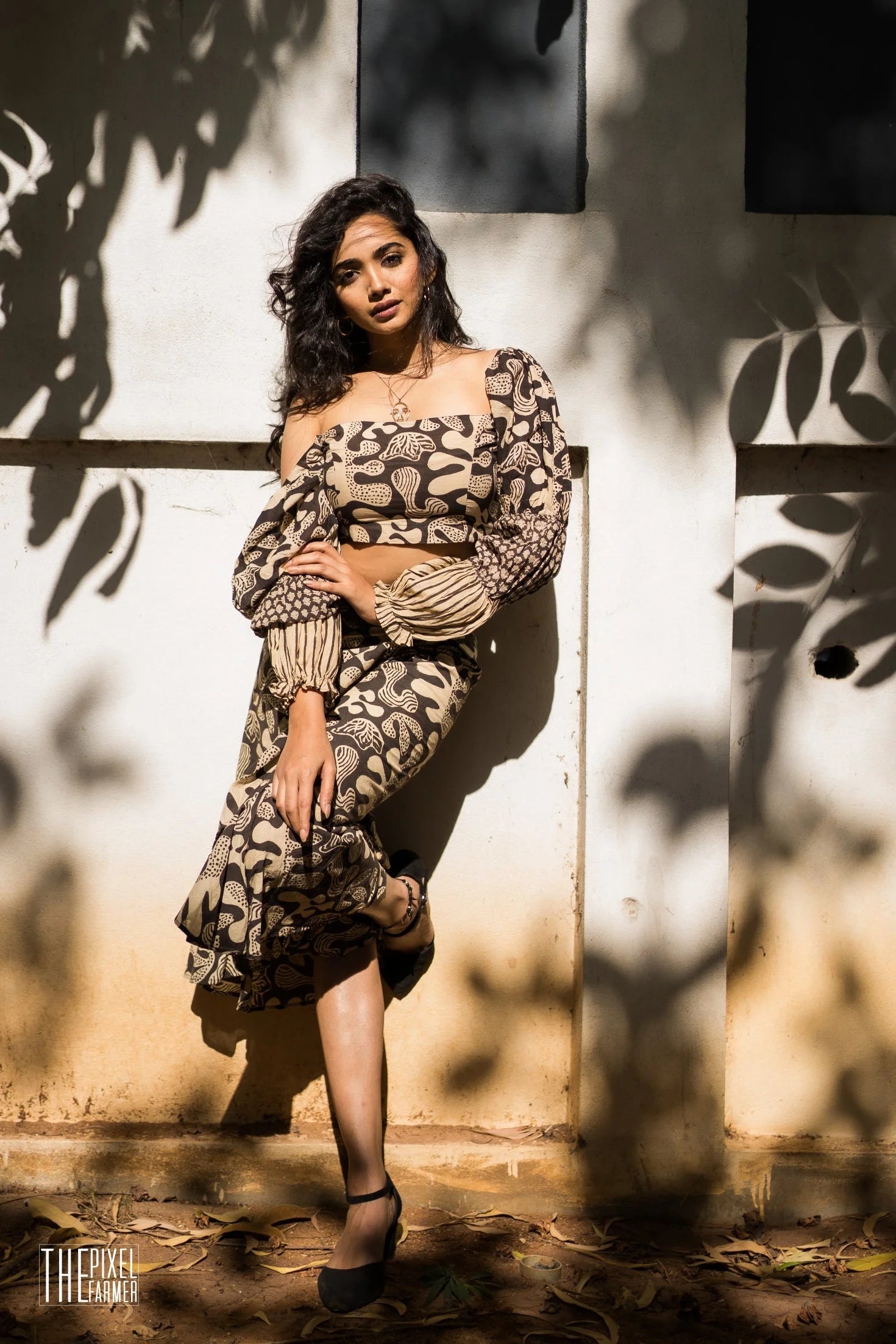 Ilamra kalamkari craft hand block printed organic cotton black and beige dress