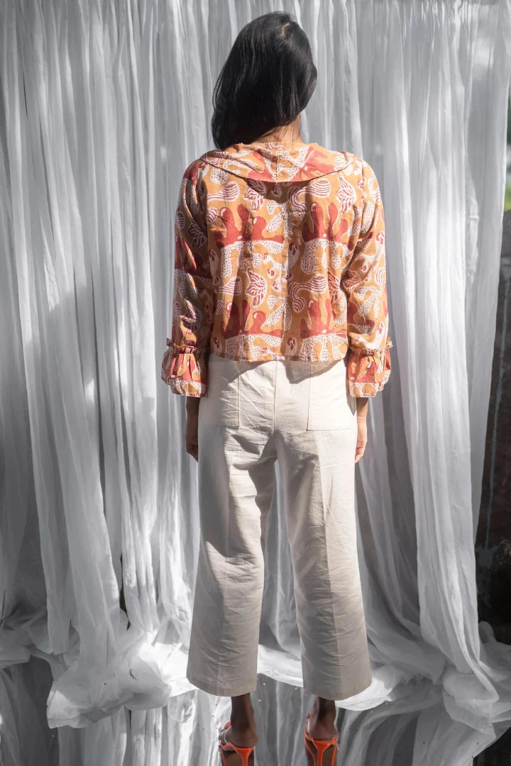 Ilamra hand block printed naturally dyed organic cotton orange top