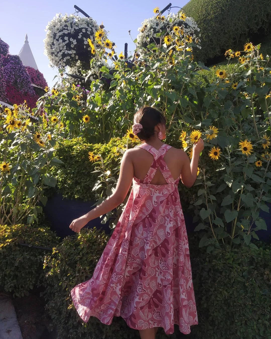 Ilamra hand block printed organic cotton naturally dyed pink and red dress