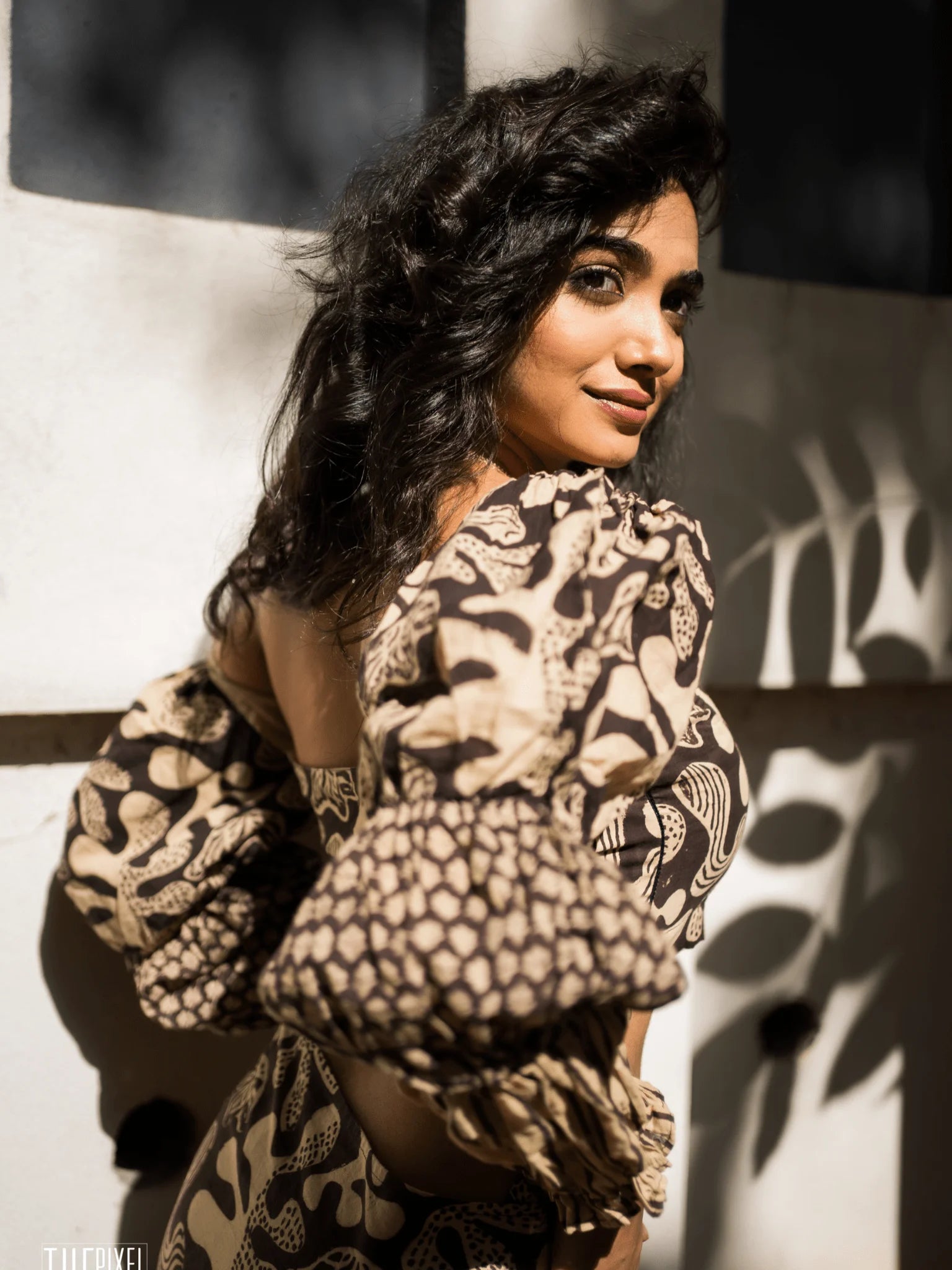 Ilamra kalamkari craft hand block printed organic cotton black and beige dress