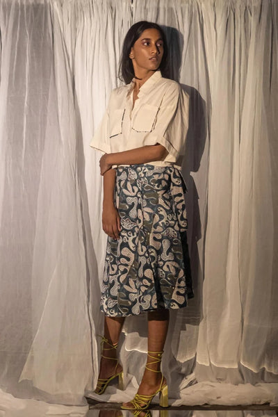 Ilamra hand block printed sustainably made naturally dyed white shirt