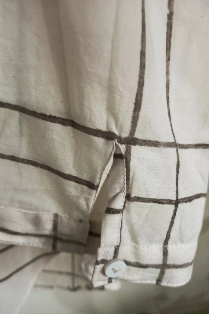Ilamra hand block printed sustainably made naturally dyed Black and Off-white shirt with foldable cuff sleeves