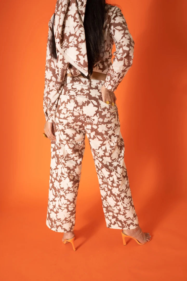 ilamra hand block printed naturally dyed organic cotton brown and off-white pants