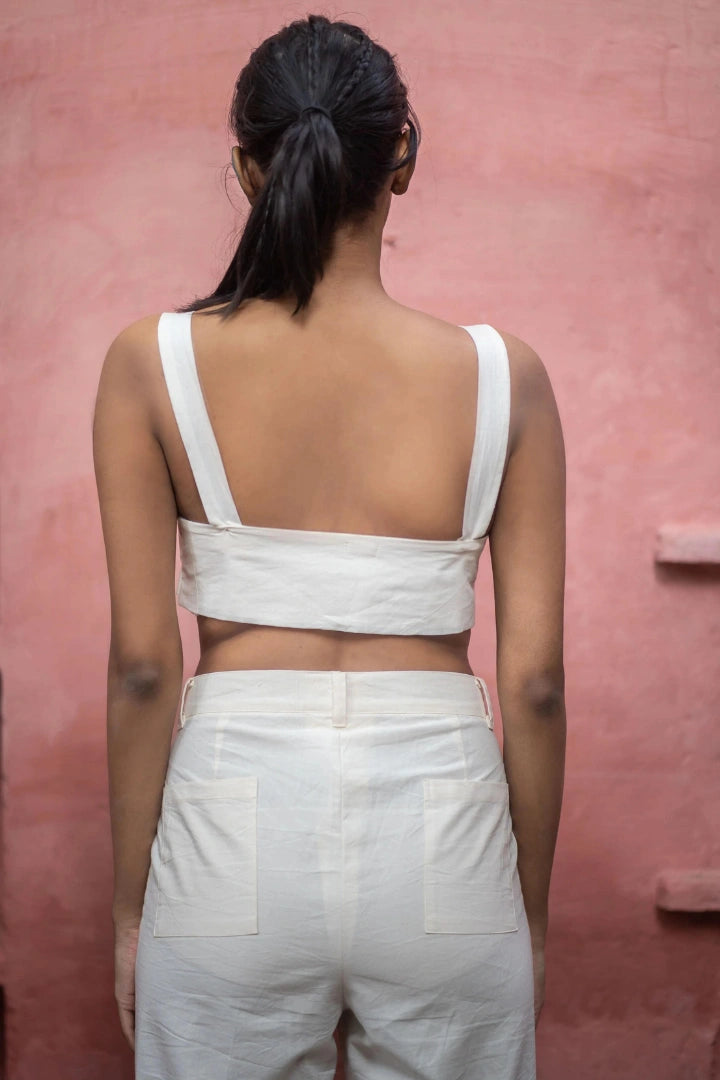 Ilamra hand block printed sustainably made naturally dyed white top and pants