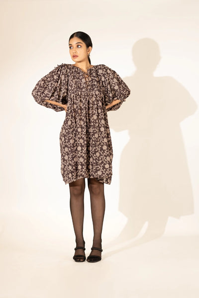 Ilamra sustainable clothing organic cotton hand block printed black and beige chic dress