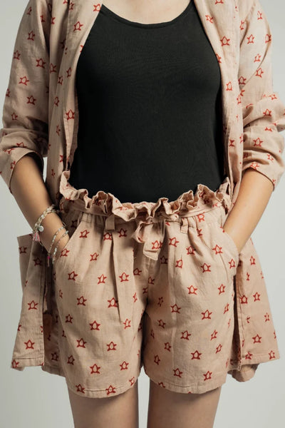 Ilamra sustainable clothing organic cotton madder red and beige hand block printed soft blazer