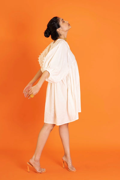 ilamra naturally dyed organic cotton pebble white free flowing beautiful dress