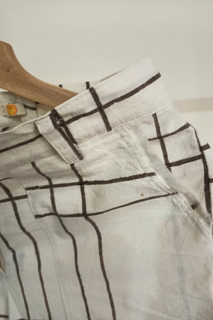 Ilamra kalamkari craft hand block printed organic cotton Black and Off-white cool pants
