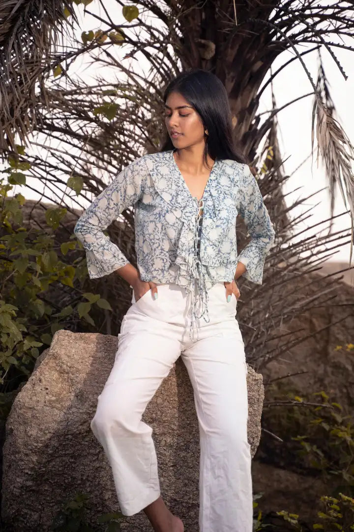 Very Victorian Ruffle Top in Indigo - Main Image