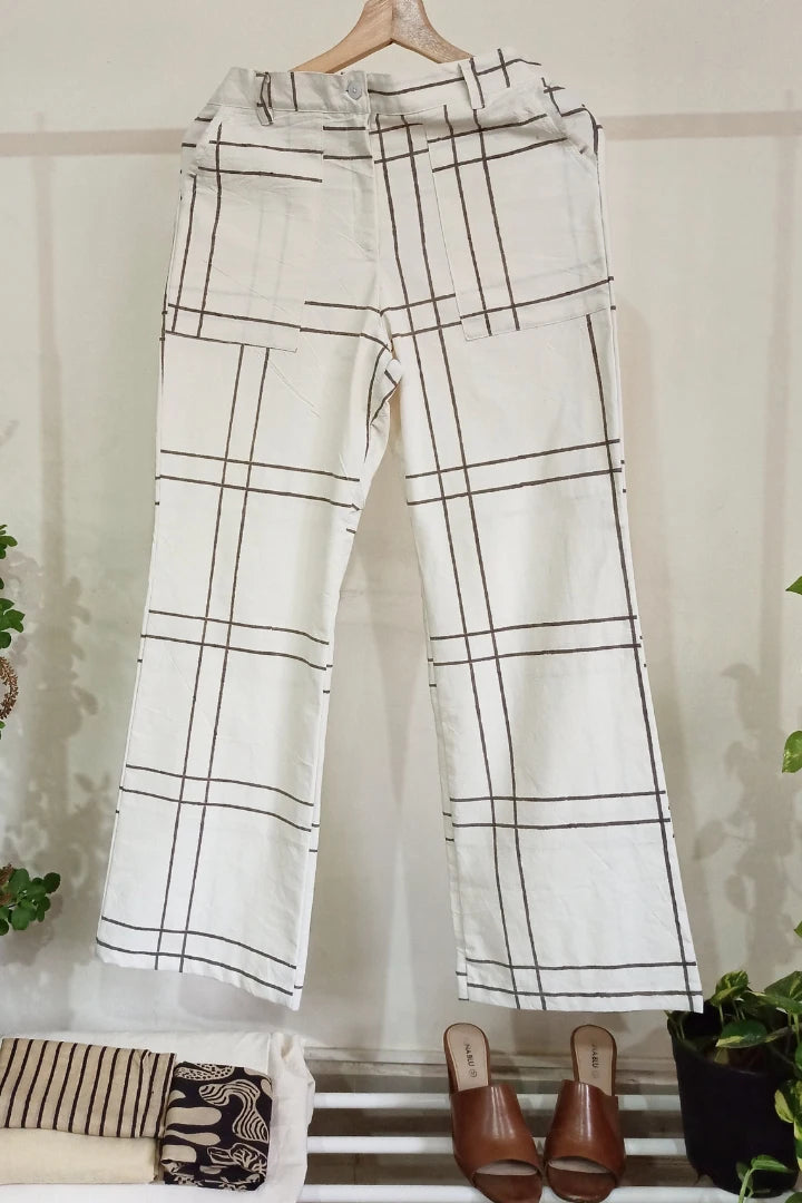 Ilamra kalamkari craft hand block printed organic cotton Black and Off-white cool pants