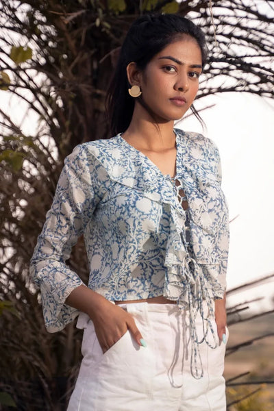 Very Victorian Ruffle Top in Indigo