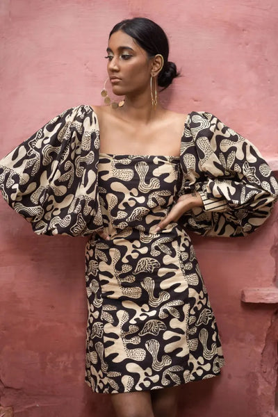 Panelled Mini Dress with Exaggerated Cuffed Sleeves