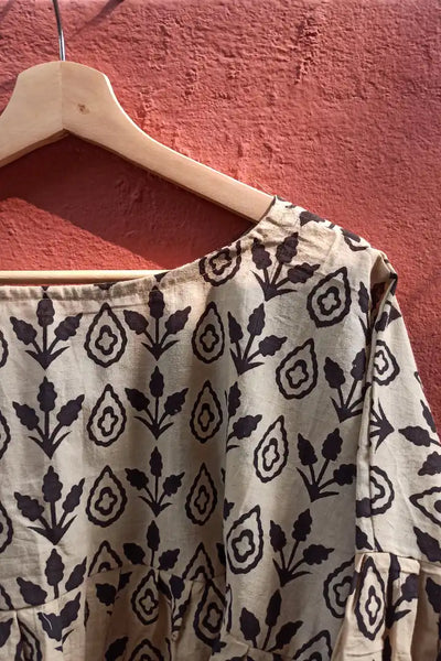 Ilamra sustainable clothing organic cotton black and beige hand block printed tent top