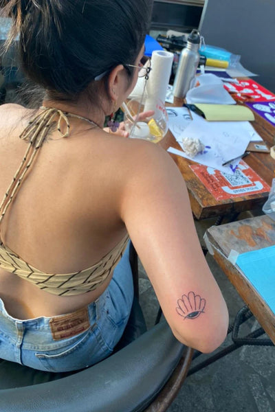 Ilamra sustainable clothing organic cotton black and beige hand block printed halter top