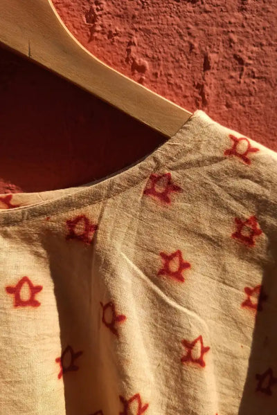 Ilamra sustainable clothing organic cotton beige and red hand block printed tent top