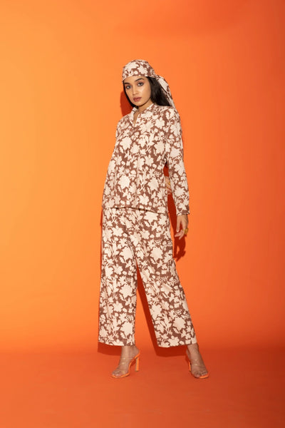 ilamra hand block printed naturally dyed organic cotton brown and off-white shirt