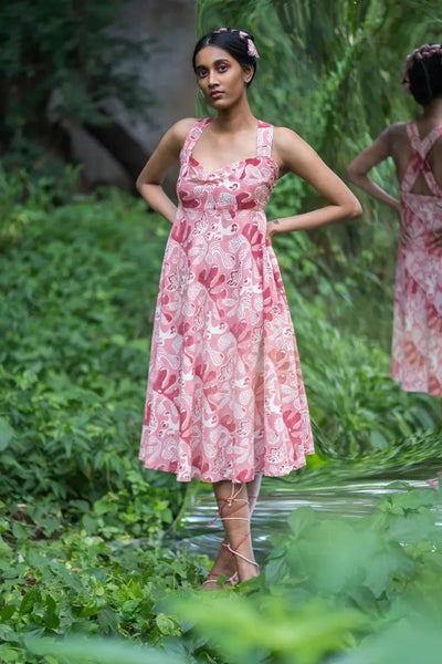 Cross Back Dress in Pink and Red