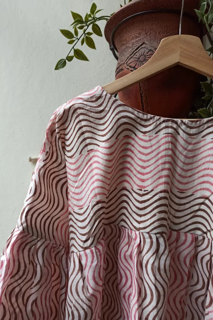 Ilamra sustainable clothing organic cotton pink and brown hand block printed tent top