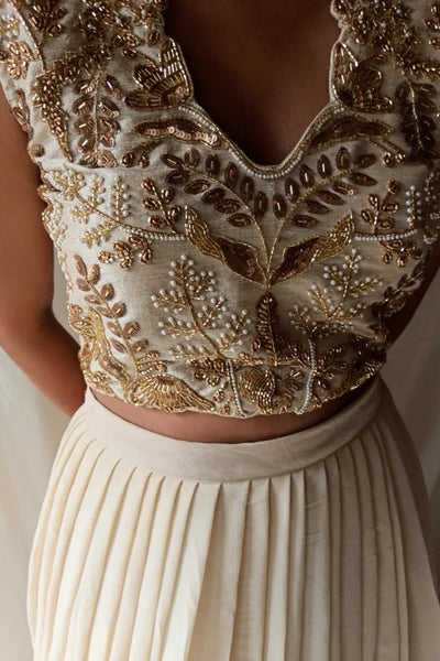 Ilamra sustainable clothing organic cotton beige hand block printed blouse and lehenga set