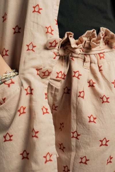 Ilamra hand block printed organic cotton naturally dyed Beige and Madder Red cute shorts